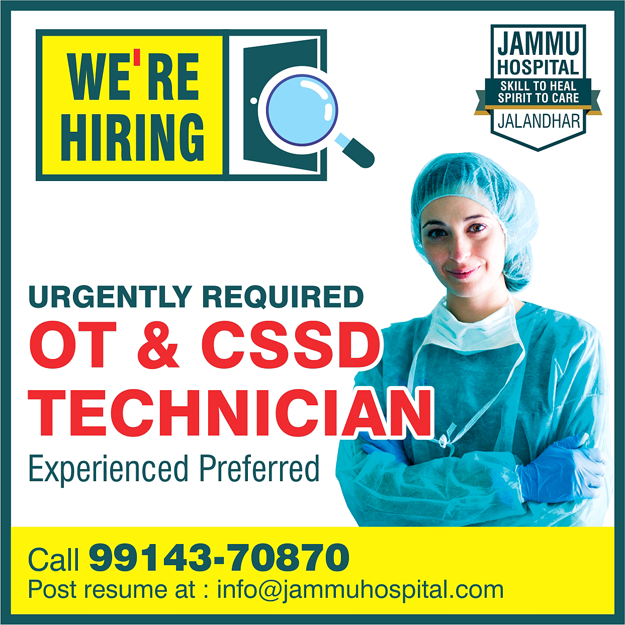 CSSD OT Technician Job At Jammu Hospital Jalandhar   Ot And Cssd Technician Job Jalandhar 